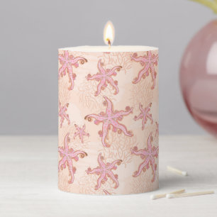 Starfish and Coral Pink Pastel Pattern Pillar Candle