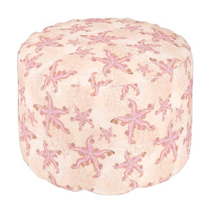 Starfish and Coral Pink Pastel Pattern Pouf