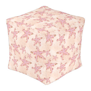 Starfish and Coral Pink Pastel Pattern Pouf