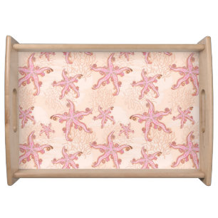 Starfish and Coral Pink Pastel Pattern Serving Tray