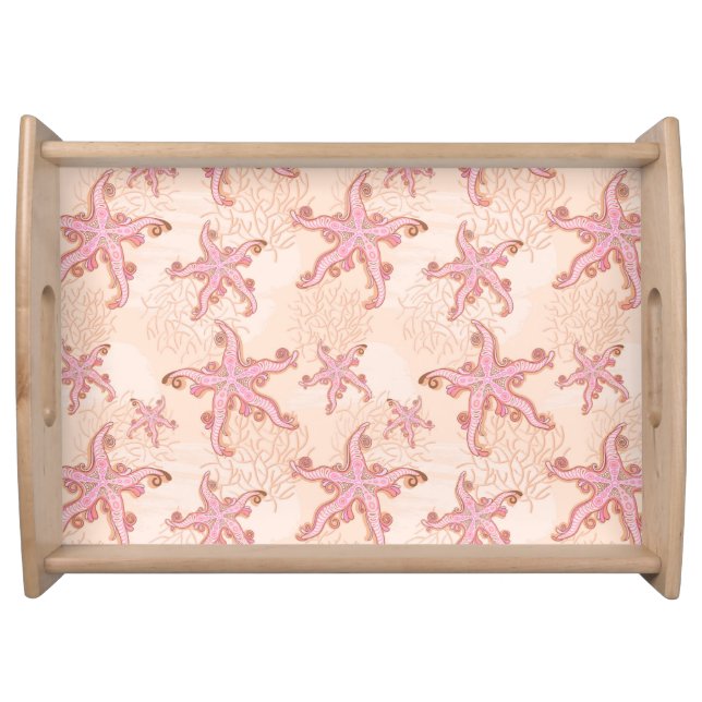 Starfish and Coral Pink Pastel Pattern Serving Tray (Front)