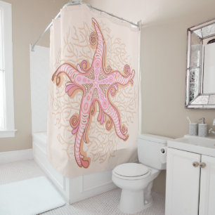 Starfish and Coral Pink Pastel Pattern Shower Curtain
