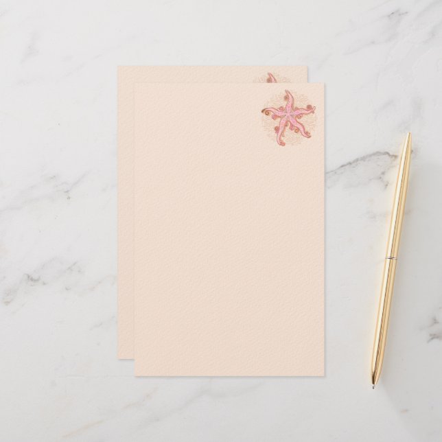 Starfish and Coral Pink Pastel Pattern Stationery (Front/Back In Situ)