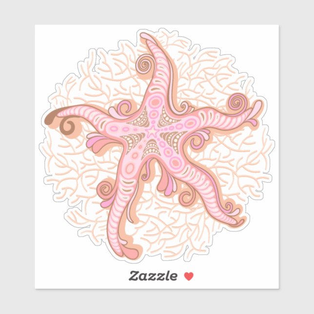 Starfish and Coral Pink Pastel Pattern Sticker (Sheet)