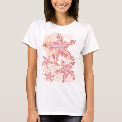 Starfish and Coral Pink Pastel Pattern T-Shirt