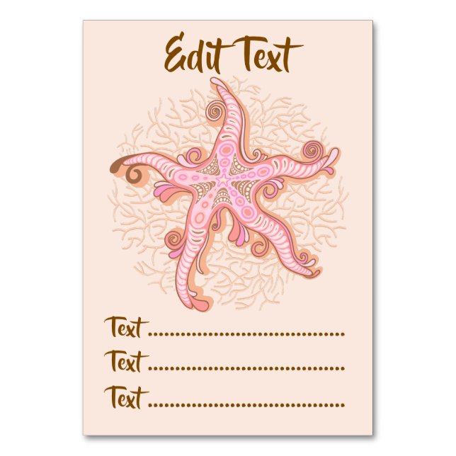 Starfish and Coral Pink Pastel Pattern Table Number (Front)