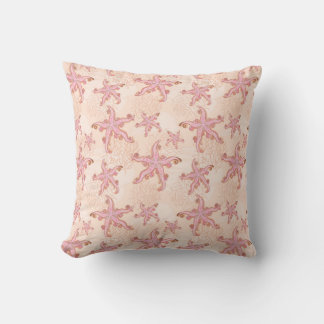 Starfish and Coral Pink Pastel Pattern Throw Pillow