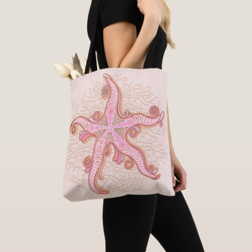 Starfish and Coral Pink Pastel Pattern Tote Bag
