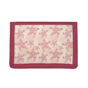 Starfish and Coral Pink Pastel Pattern Trifold Wallet