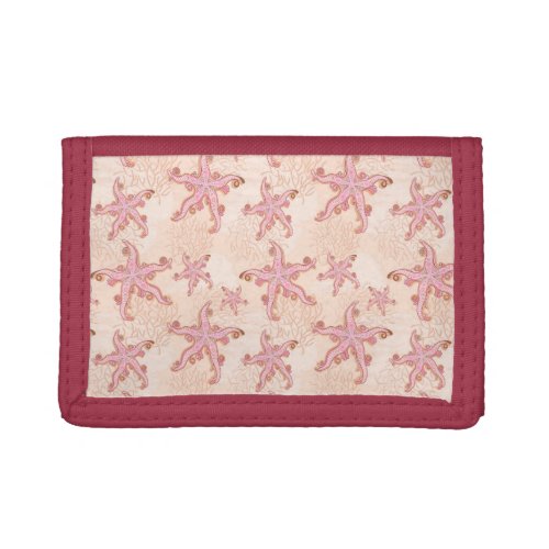 Starfish and Coral Pink Pastel Pattern Trifold Wallet