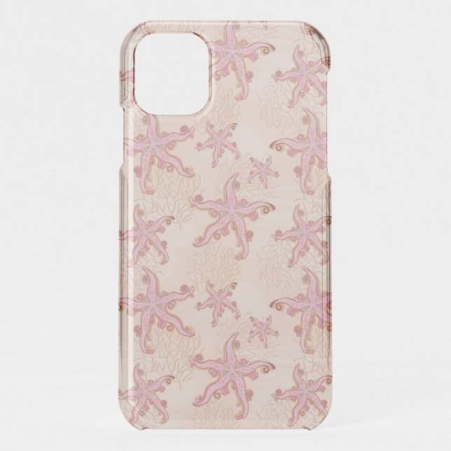 Starfish and Coral Pink Pastel Pattern Uncommon iPhone Case (Back)
