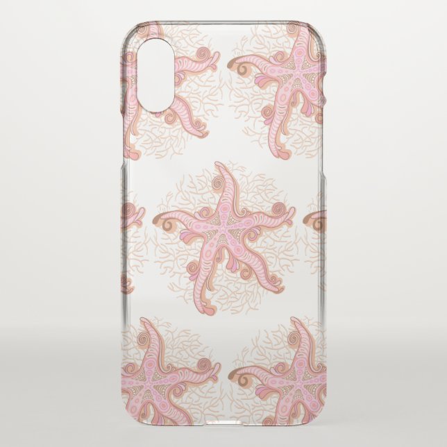 Starfish and Coral Pink Pastel Pattern Uncommon iPhone Case (Back)