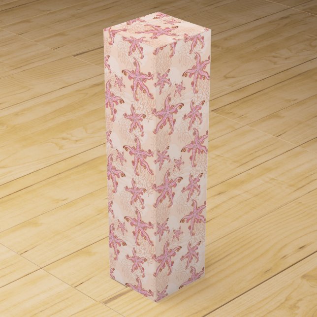 Starfish and Coral Pink Pastel Pattern Wine Box (Front)