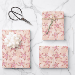 Starfish and Coral Pink Pastel Pattern Wrapping Paper Sheets