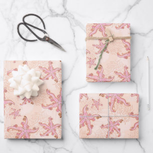 Starfish and Coral Pink Pastel Pattern Wrapping Paper Sheets