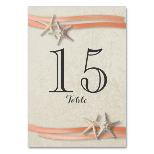 Starfish and Coral Ribbon Table Number Card