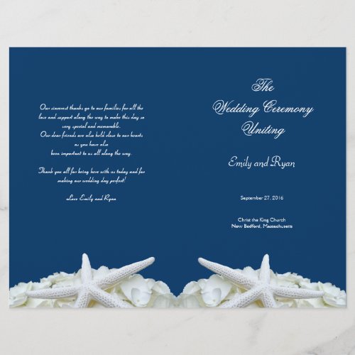 Starfish and Flowers Navy Wedding Program Template