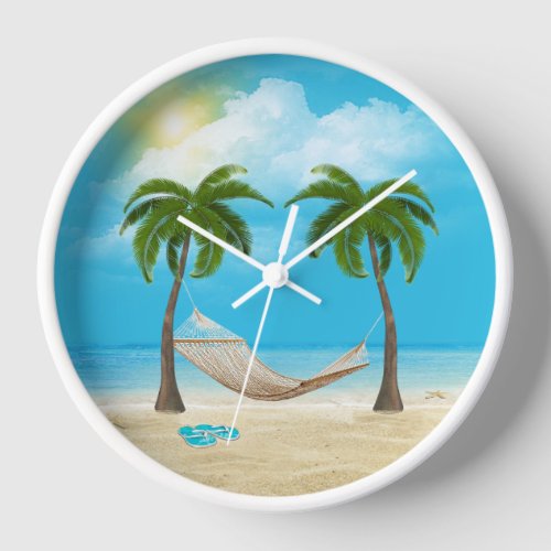 Starfish and Hammock on Tropical Beach  Clock