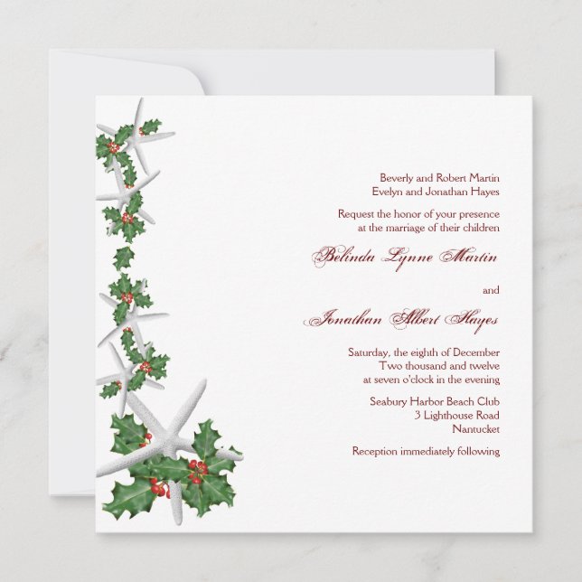 Starfish and Holly Christmas Wedding Invitations (Front)