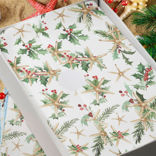Starfish and Holly Tropical Christmas Beach Tissue Paper