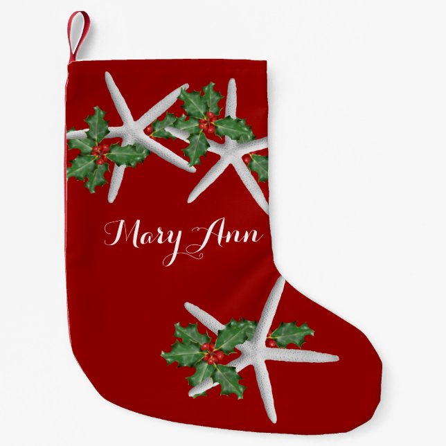Starfish and Holly Tropical Christmas Stocking (Front)