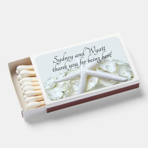 Starfish and Hydrangea White Wedding Favors  Matchboxes