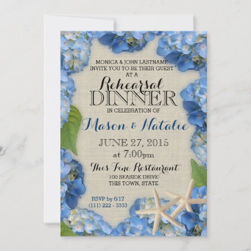 Starfish and Hydrangeas Beach Rehearsal Dinner Personalized Invites