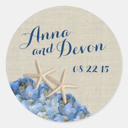 Starfish and Hydrangeas Classic Round Sticker