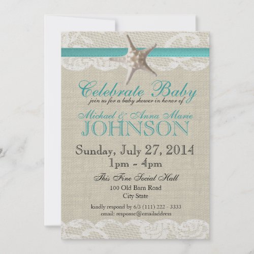 Starfish and Lace Baby Shower Custom Invitations