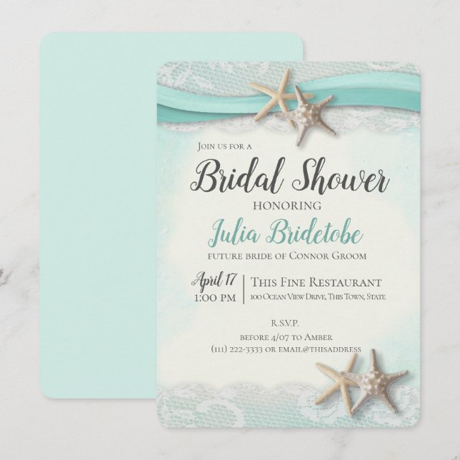 Starfish and Lace Bridal Shower Invitation (Front/Back)