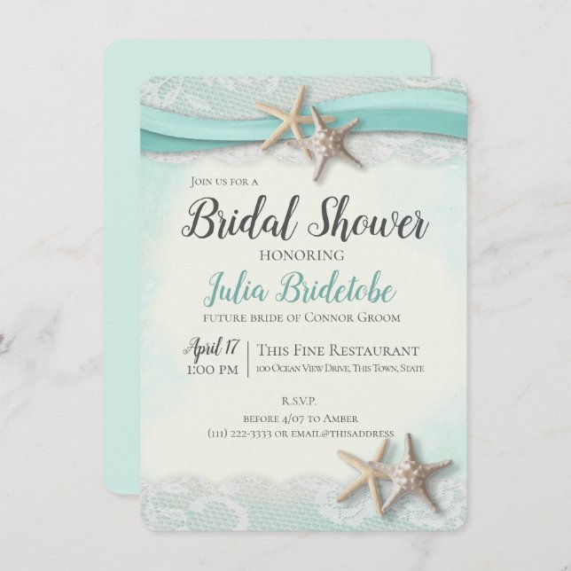Starfish and Lace Bridal Shower Invitation (Front/Back)