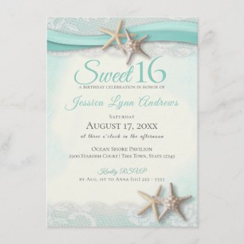 Starfish And Lace Sweet 16 Invitation by happygotimes at Zazzle