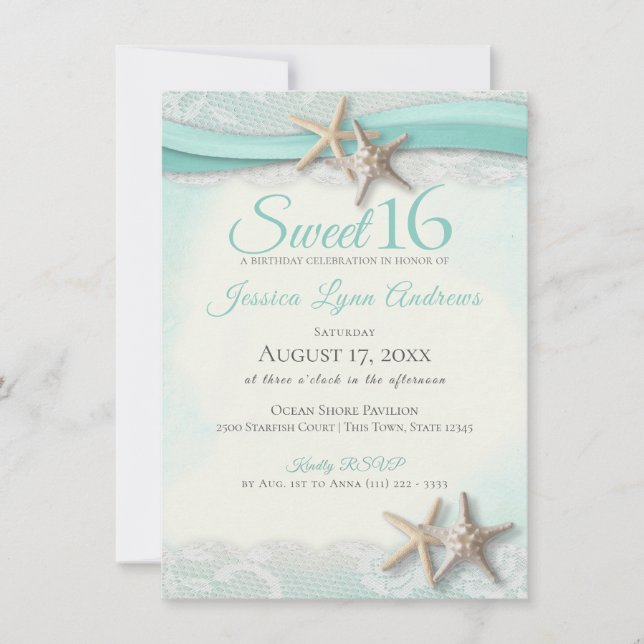 Starfish and Lace Sweet 16 Invitation (Front)