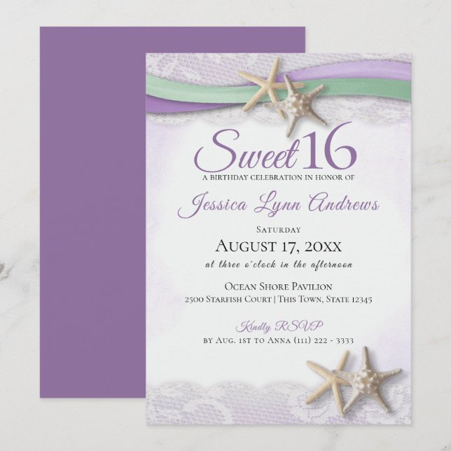 Starfish and Lace Sweet 16 Invitation (Front/Back)