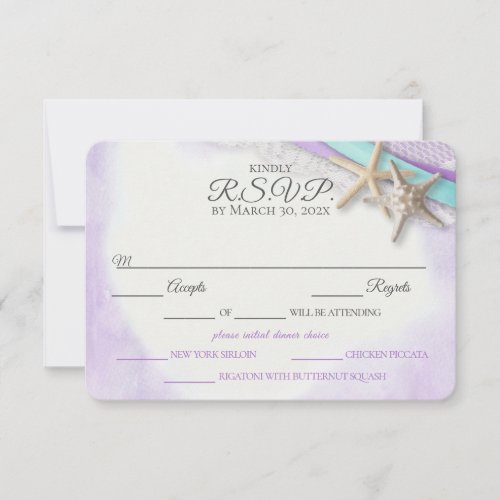 Starfish and Lace Vintage Beach Purple RSVP Card