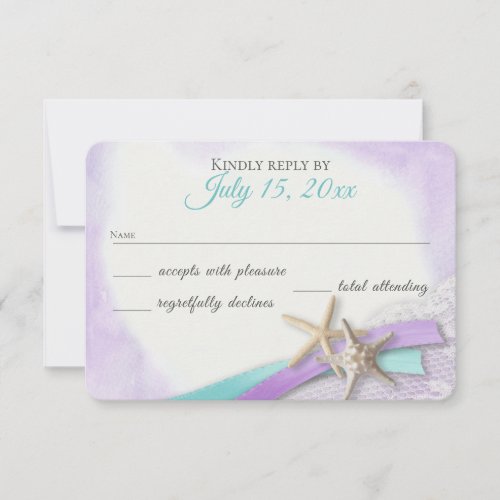Starfish and Lace Vintage Beach Purple RSVP Card