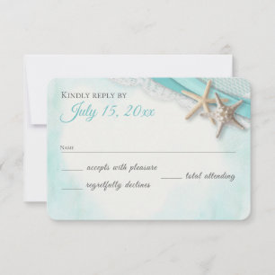 Starfish and Lace Vintage Beach Turquoise RSVP Card