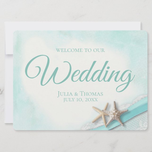 Starfish and Lace Vintage Beach Welcome Sign Invitation (Front)