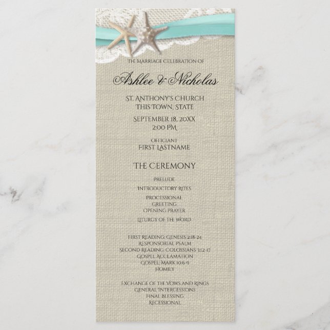 Starfish and Lace Wedding Program (Front)