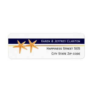 Starfish and navy blue stripe modern beach wedding label