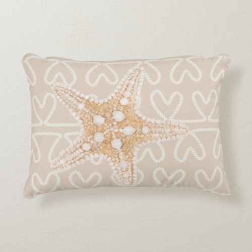 Starfish and net on beige pastel light brown accent pillow