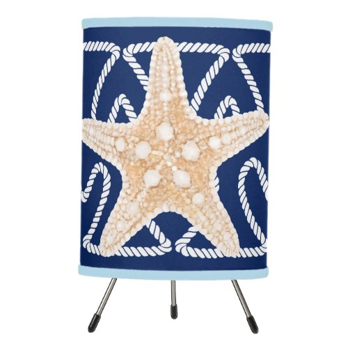 Starfish and net on navy blue  tripod lamp