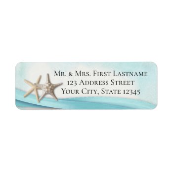 Starfish And Ocean Blue Ribbon Label by happygotimes at Zazzle