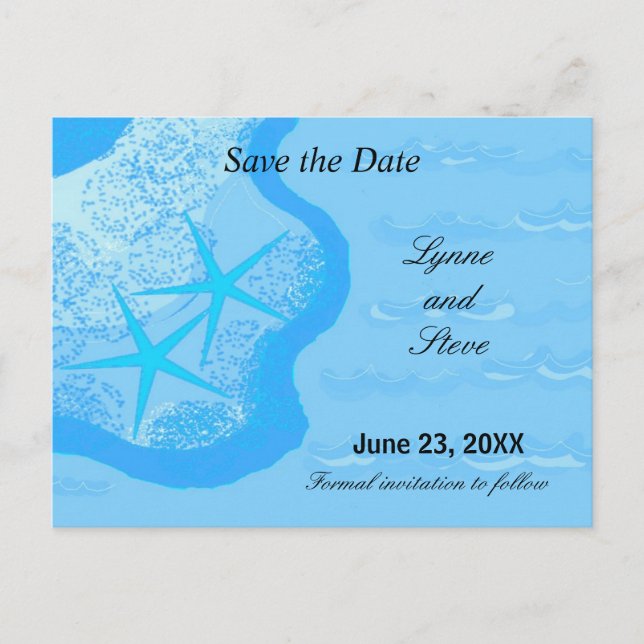 Starfish and Ocean Save the Date Announcement Postcard (Front)