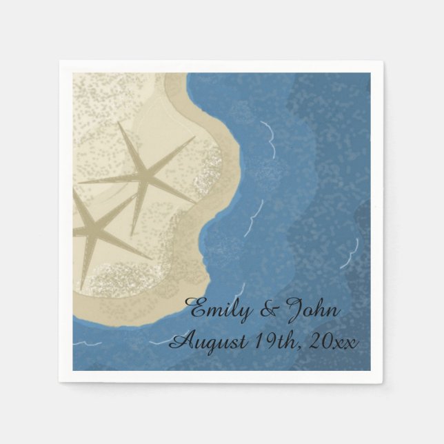 Starfish and Ocean Wedding Paper Napkins (Front)