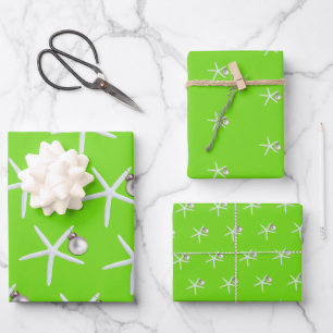Starfish and Ornament Beach Christmas Patterned Wrapping Paper Sheets