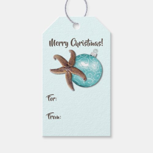 Starfish and Ornament Tropical Christmas Tie On Gift Tags