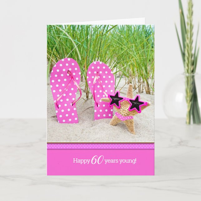Starfish and pink flip-flops for 60th birthday card (Front)