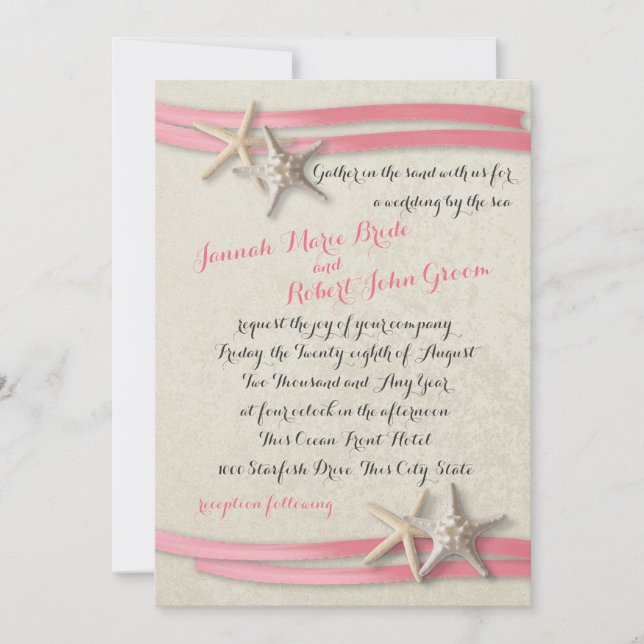 Starfish and Pink Ribbon Invitation (Front)