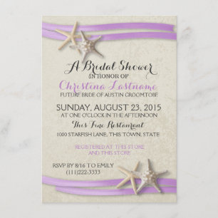 Starfish and Purple Ribbon Bridal Shower Invitation